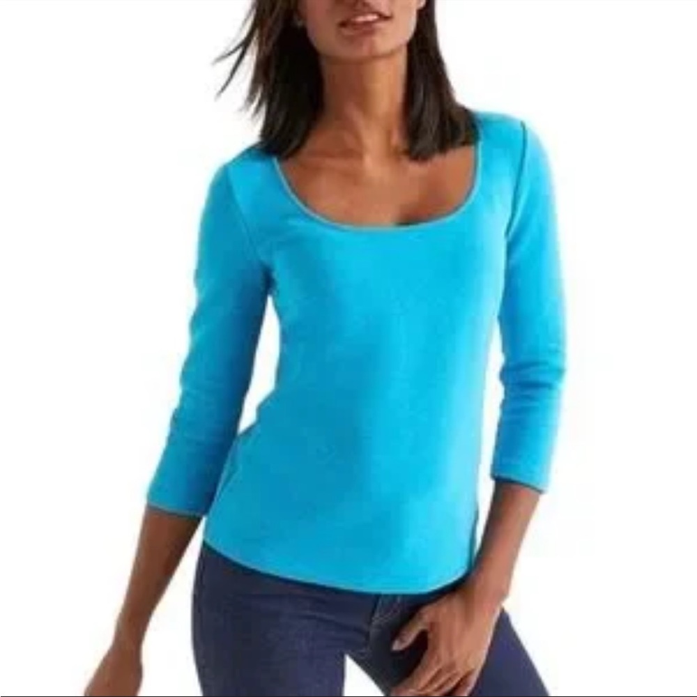 Boden Tilly Scoop Neck 3/4 Sleeve Top in Turquoise Blue Size 8